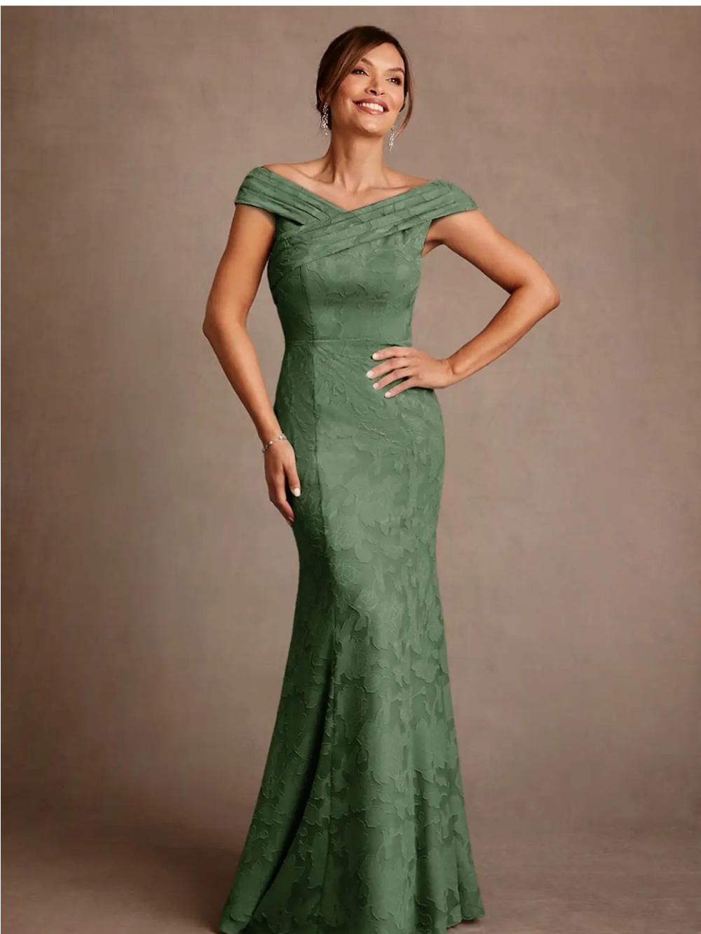 Azazie Lace Gown in Eucalyptus